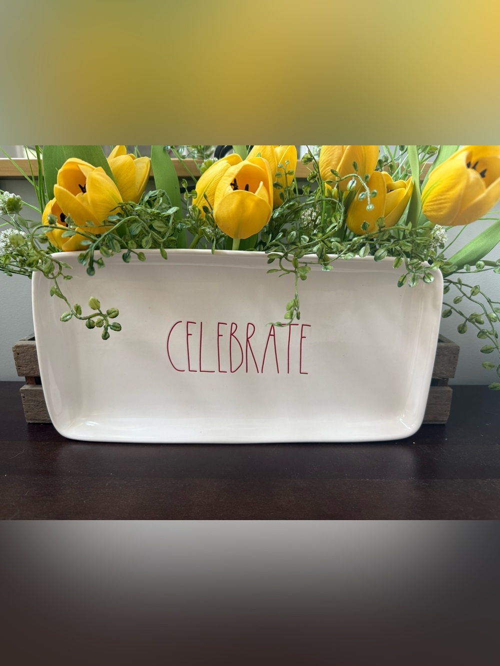 Rae Dunn White Ceramic Tray with CELEBRATE Logo